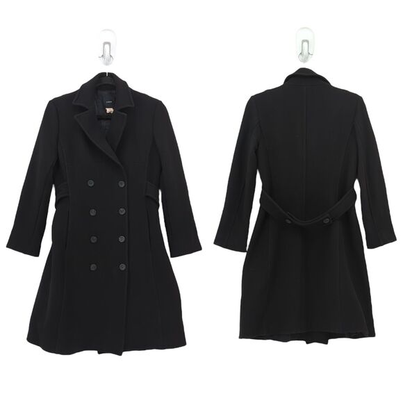 J Crew Women 4 Double Breasted Trench Coat Black Wool Blend Nylon Collar FLAW - Picture 1 of 9